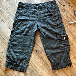 London jean size 10 100% linen marisa fit olive green cargo pants